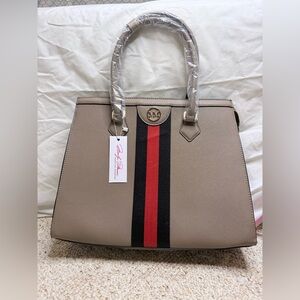 Marilyn Monroe Taupe Satchel with Red & Black Stripe